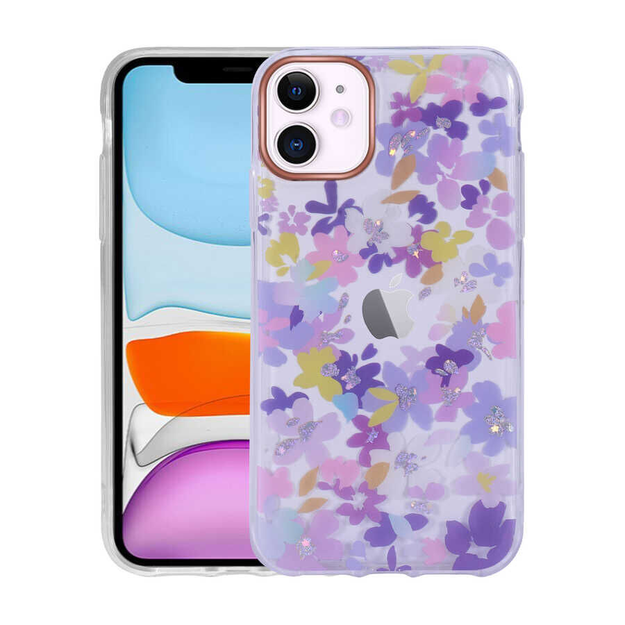 iPhone 11 Kılıf Desenli Simli Sert İnka Kapak NO4