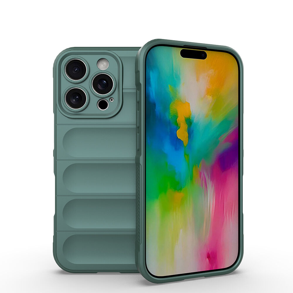 iPhone 16 Pro Max Kılıf Esnek TPU Oyuklu Arka Yüzey Tasarımlı Etnik Silikon Kapak Koyu Yeşil