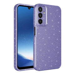 Samsung Galaxy A15 Kılıf Kamera Korumalı Simli Lüks Koton Kapak Mor