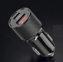 48w Araç Çakmaklık Hızlı Şarj Aleti Araç Şarj Cihazı Type-C - Usb Çift Çikişli Type-C Kablolu LKC-37