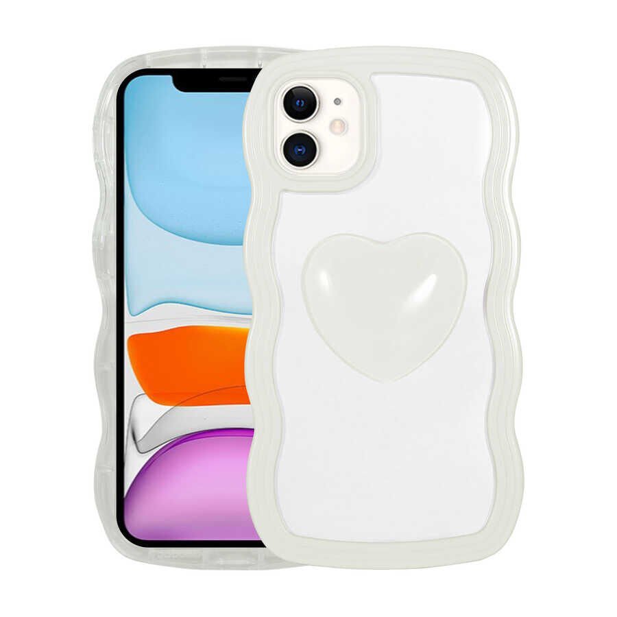iPhone 11 Kılıf Renkli Kalp Figürlü Ponçik Kapak Beyaz