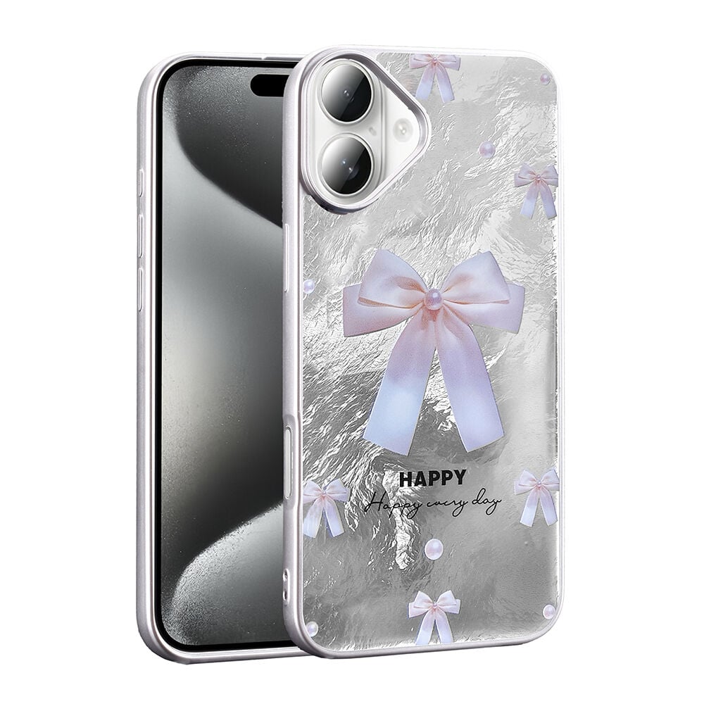 iPhone 16 Plus Kılıf Desenli Mep Kapak İncili Fiyonk