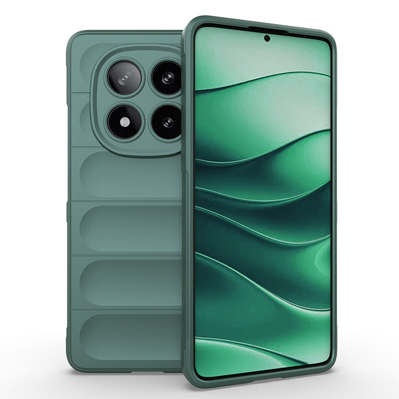 Xiaomi Redmi Note 14 Pro 4G Kılıf Esnek TPU Oyuklu Arka Yüzey Tasarımlı Etnik Silikon Kapak Koyu Yeşil