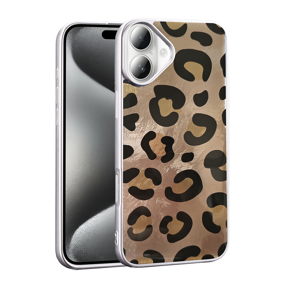 iPhone 16 Plus Kılıf Desenli Mep Kapak Gold Leopar