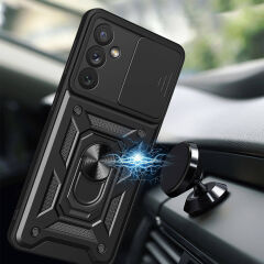 Samsung Galaxy A34 Tank Kılıf Magnetik Standlı Kamera Korumalı Sürgülü Vega Kapak Mavi