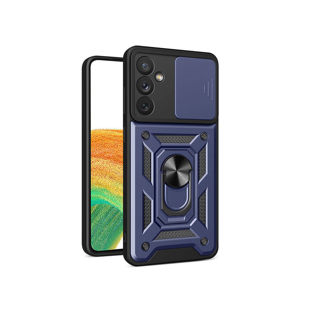Samsung Galaxy A34 Tank Kılıf Magnetik Standlı Kamera Korumalı Sürgülü Vega Kapak Mavi