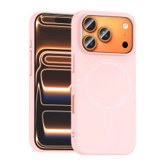 iPhone 17 Pro Max Kılıf M-Safe Şarj Özellikli Kamera Korumalı Premium Elio Sert PC Kapak Açık Pembe