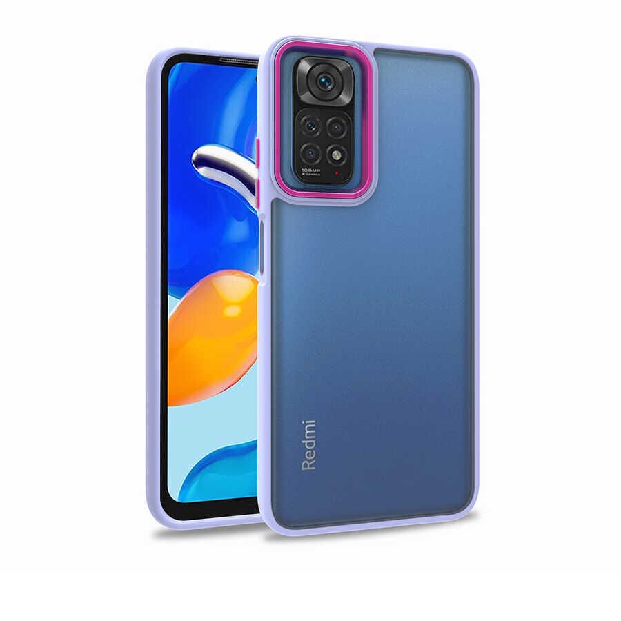Xiaomi Redmi Note 11 Global Kılıf Kamera Çıkıntılı Arkası Şeffaf Köşeleri Parlak Renkli Işlemeli Flora Kapak Lila