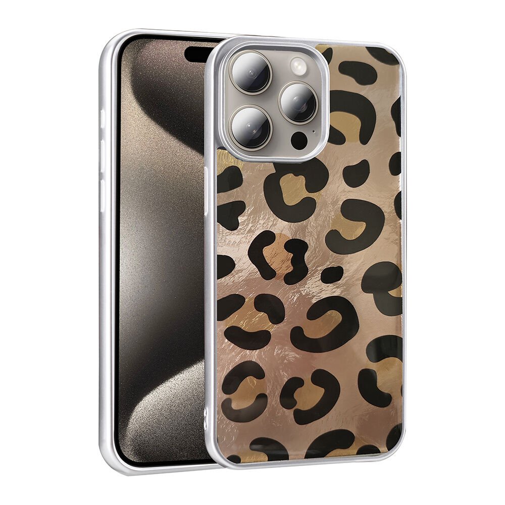 iPhone 15 Pro Max Kılıf Desenli Mep Kapak Gold Leopar