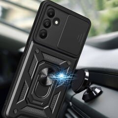 Samsung Galaxy A15 Kılıf Magnetik Standlı Kamera Korumalı Sürgülü Vega Kapak