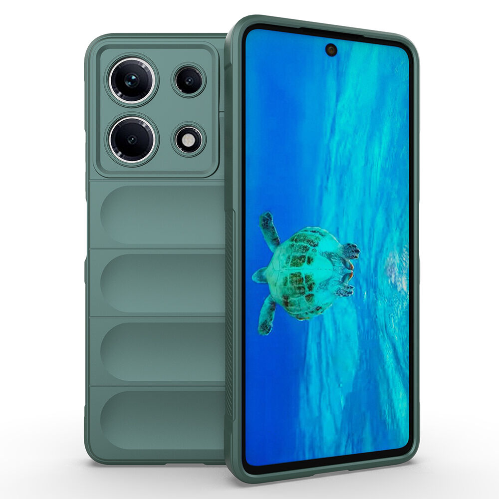 İnfinix Note 30 4G Kılıf Esnek TPU Oyuklu Arka Yüzey Tasarımlı Etnik Silikon Kapak Koyu Yeşil