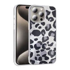 iPhone 15 Pro Kılıf Desenli Mep Kapak Gri Leopar