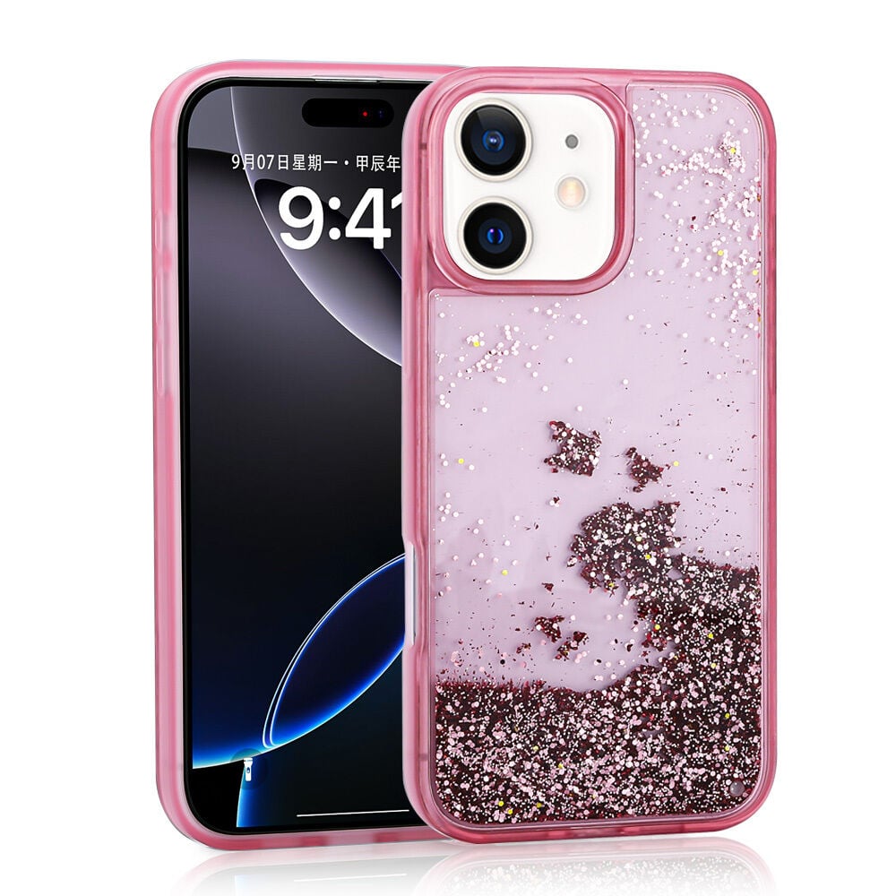 iPhone 11 Kılıf Sıvılı Simli Şeffaf Arka Yüzey Keto Silikon Kapak Pembe