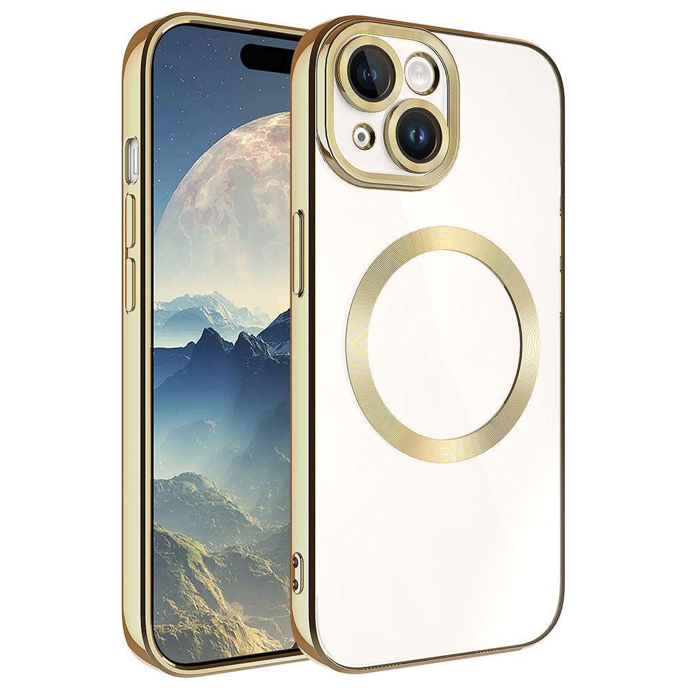 iPhone 15 Plus Kılıf Magsafe Wireless Şarj Özellikli Setro Silikon Gold