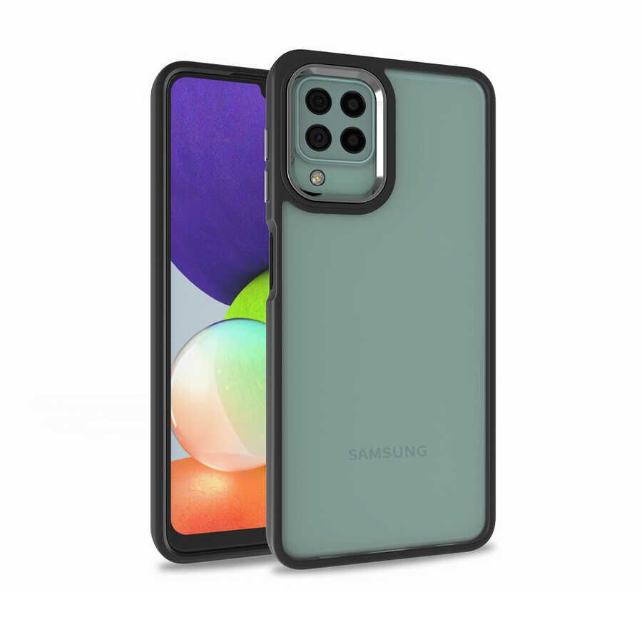 Samsung Galaxy A22 4G Kılıf Kamera Çıkıntılı Arkası Şeffaf Köşeleri Parlak Renkli Işlemeli Flora Kapak Siyah