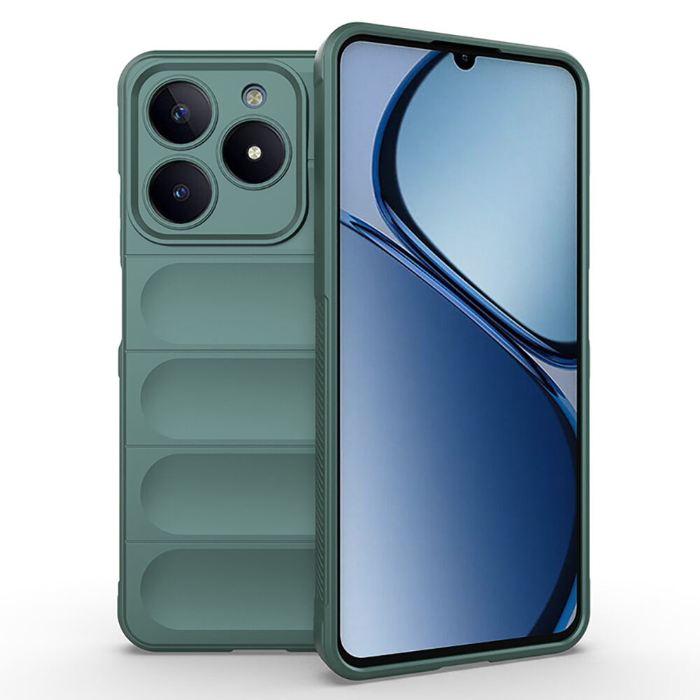Realme C61 Kılıf Esnek TPU Oyuklu Arka Yüzey Tasarımlı Etnik Silikon Kapak Koyu Yeşil