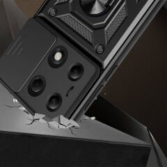 Xiaomi Redmi Note 13 Pro 4G Tank Kılıf Magnetik Standlı Kamera Korumalı Sürgülü Vega Kapak Siyah