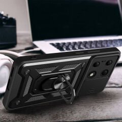 Xiaomi Redmi Note 13 Pro 4G Tank Kılıf Magnetik Standlı Kamera Korumalı Sürgülü Vega Kapak Siyah