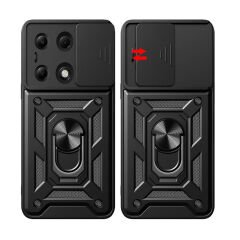 Xiaomi Redmi Note 13 Pro 4G Tank Kılıf Magnetik Standlı Kamera Korumalı Sürgülü Vega Kapak Siyah