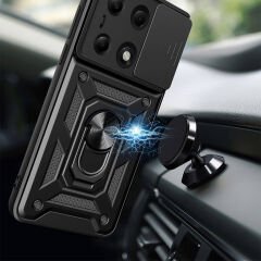 Xiaomi Redmi Note 13 Pro 4G Tank Kılıf Magnetik Standlı Kamera Korumalı Sürgülü Vega Kapak Siyah