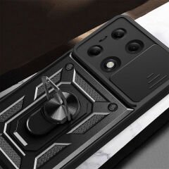 Xiaomi Redmi Note 13 Pro 4G Tank Kılıf Magnetik Standlı Kamera Korumalı Sürgülü Vega Kapak Siyah