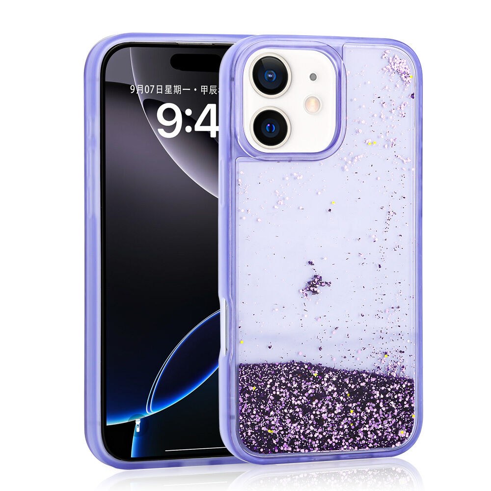 iPhone 11 Kılıf Sıvılı Simli Şeffaf Arka Yüzey Keto Silikon Kapak Mor