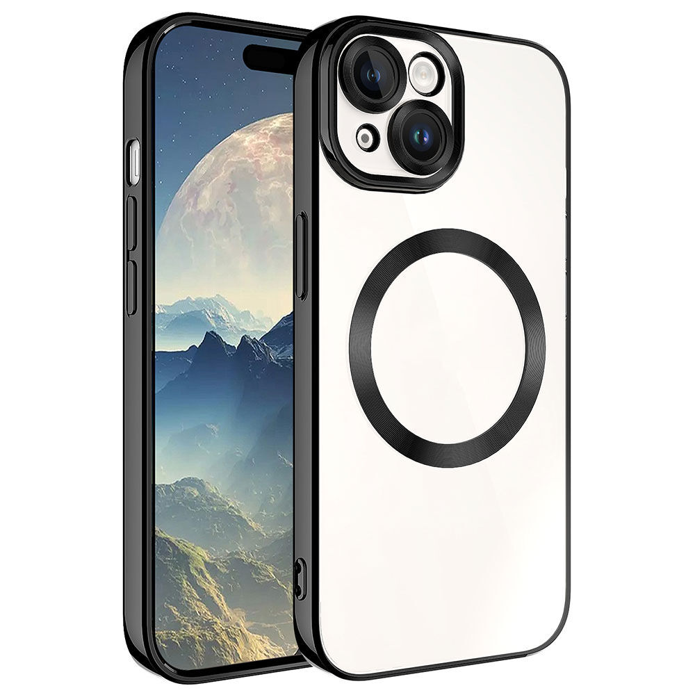 iPhone 15 Plus Kılıf Magsafe Wireless Şarj Özellikli Setro Silikon Siyah