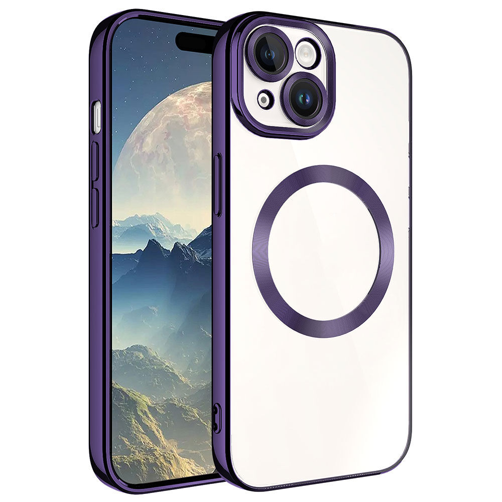 iPhone 15 Plus Kılıf Magsafe Wireless Şarj Özellikli Setro Silikon Derin Mor