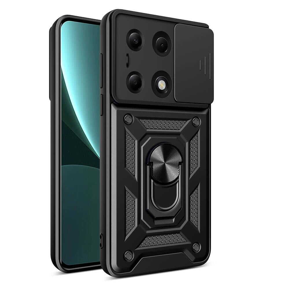 Xiaomi Redmi Note 13 Pro 4G Tank Kılıf Magnetik Standlı Kamera Korumalı Sürgülü Vega Kapak Siyah