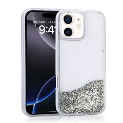 iPhone 12 Kılıf Sıvılı Simli Şeffaf Arka Yüzey Keto Silikon Kapak