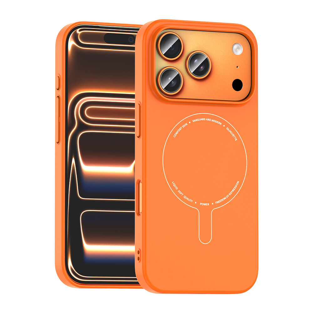 iPhone 17 Pro Kılıf M-Safe Şarj Özellikli Kamera Korumalı Premium Elio Sert PC Kapak Turuncu