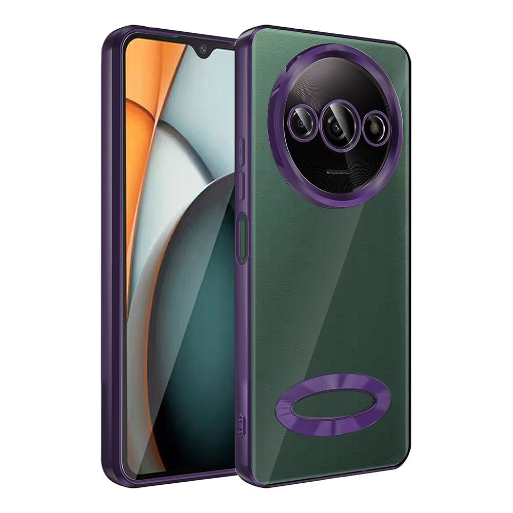 Xiaomi Redmi A3 4G 2024 Kılıf Kamera Korumalı Logo Gösteren Omega Kapak Derin Mor