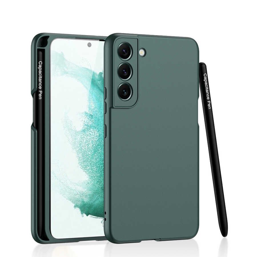 Samsung Galaxy S22 Kılıf Kalemli Kıpta Kapak Koyu Yeşil
