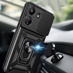 Xiaomi Redmi 13C Tank Kılıf Magnetik Standlı Kamera Korumalı Sürgülü Vega Kapak