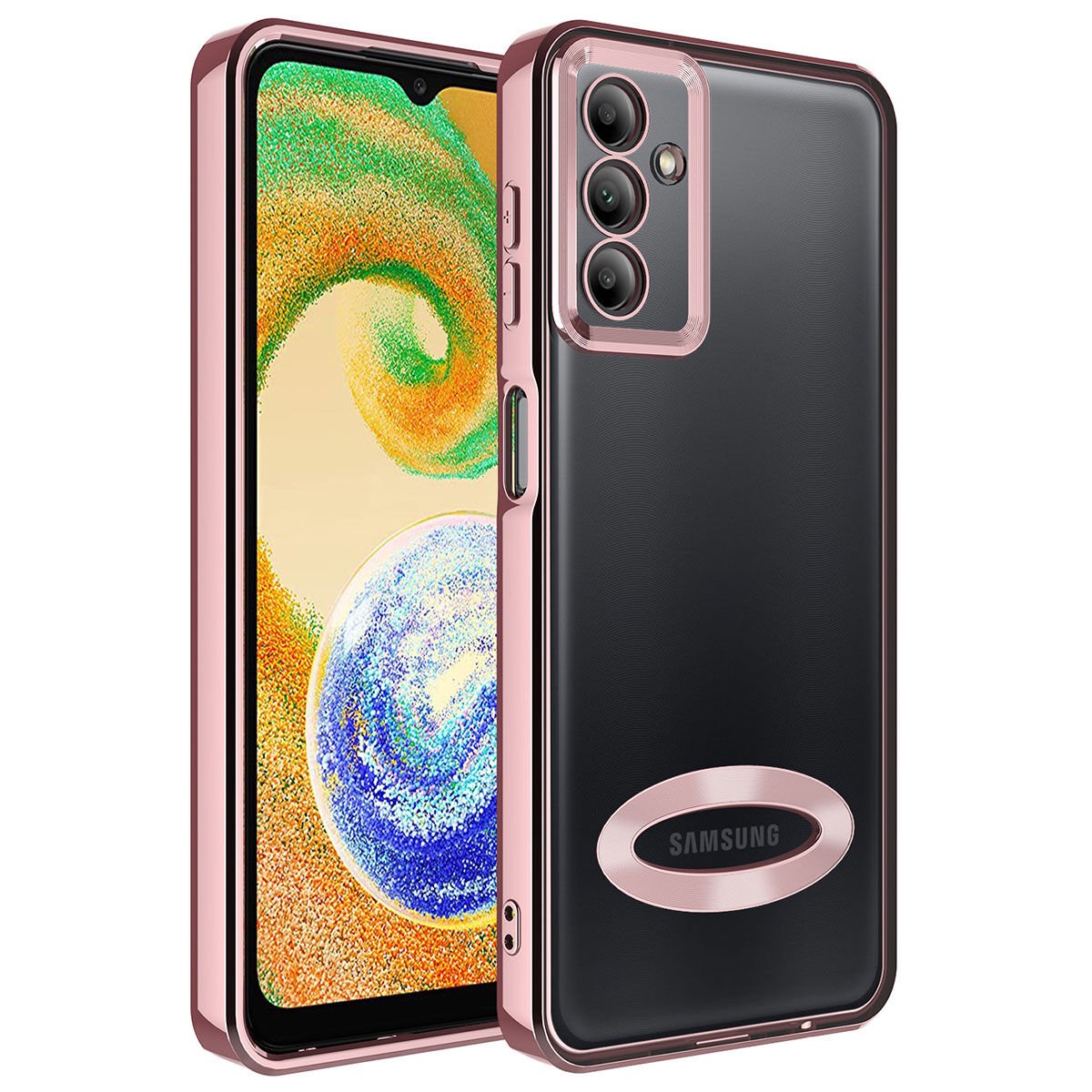 Samsung Galaxy A14 Kılıf Kamera Korumalı Logo Gösteren Omega Kapak Kılıf Rose Gold