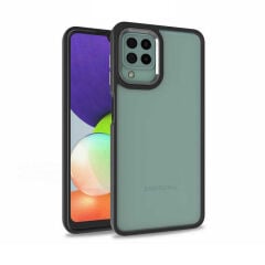 Samsung Galaxy A12 Kılıf Kamera Çıkıntılı Arkası Şeffaf Köşeleri Parlak Renkli Işlemeli Flora Kapak Siyah