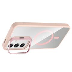 Samsung Galaxy S25 FE Kılıf Standlı ve Kamera Lens Hediyeli M-Safe Şarj Özellikli Etro Kapak Pembe