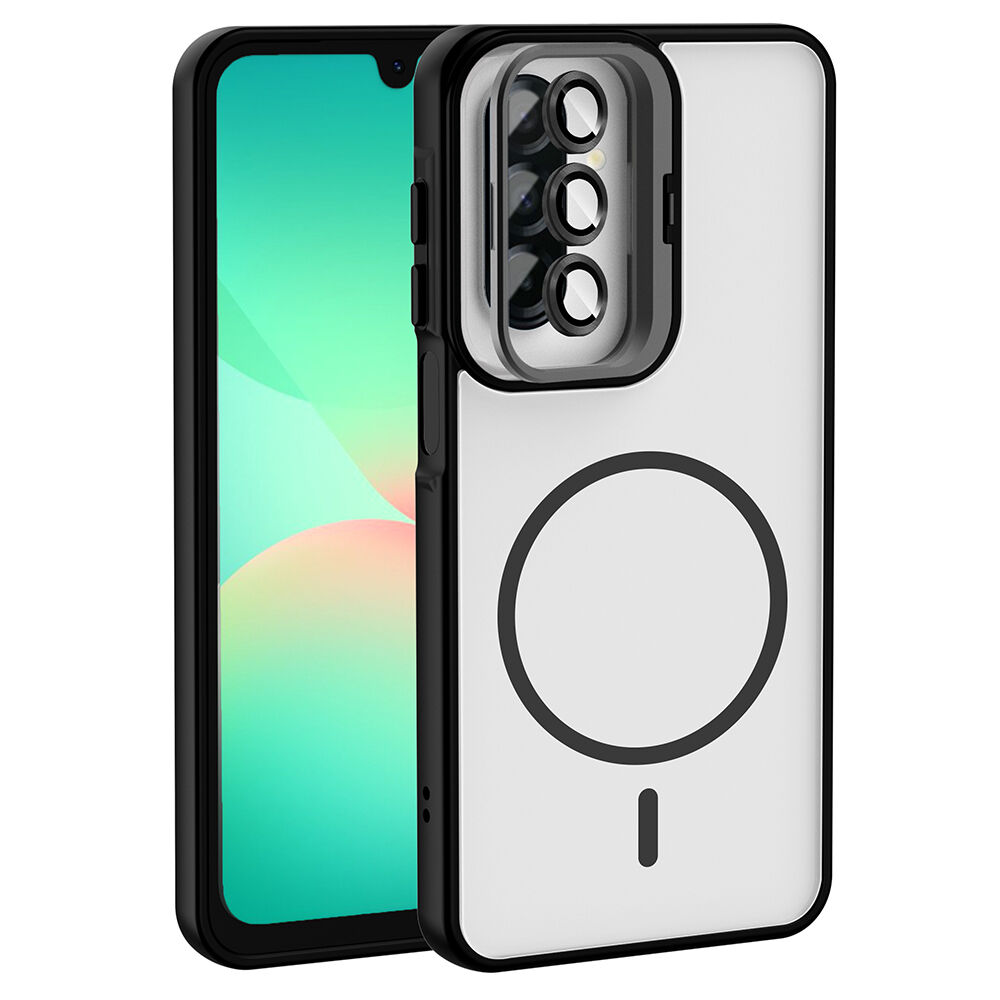 Samsung Galaxy A17 Kılıf Standlı ve Kamera Lens Hediyeli Etro Kapak Siyah