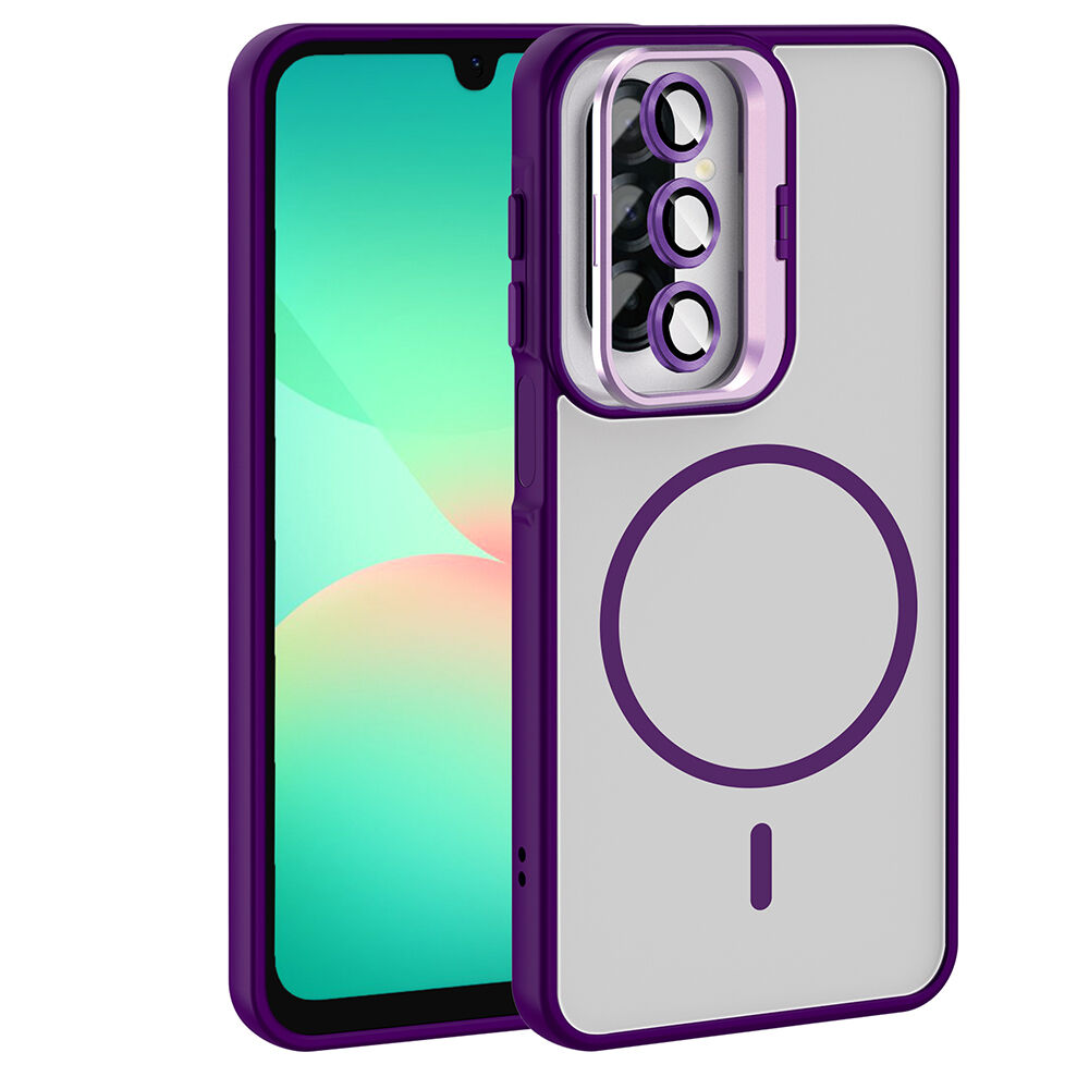 Samsung Galaxy A17 Kılıf Standlı ve Kamera Lens Hediyeli Etro Kapak Derin Mor