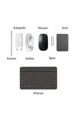 Android Tablet Kalem Klavye Mouse Full Set SIM Kartlı BTK Kayıtlı 10.1 İnç T17 Pro Max Gri