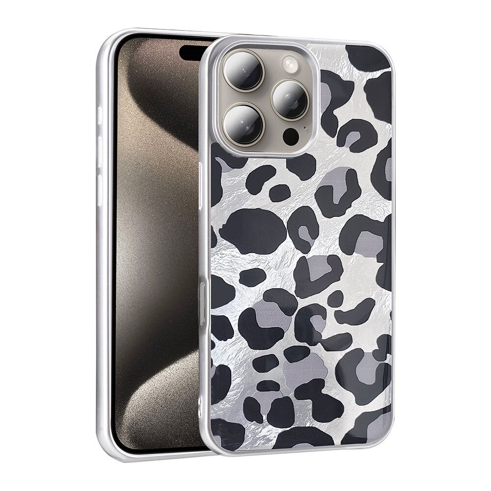 iPhone 16 Pro Kılıf Desenli Mep Kapak Gri Leopar