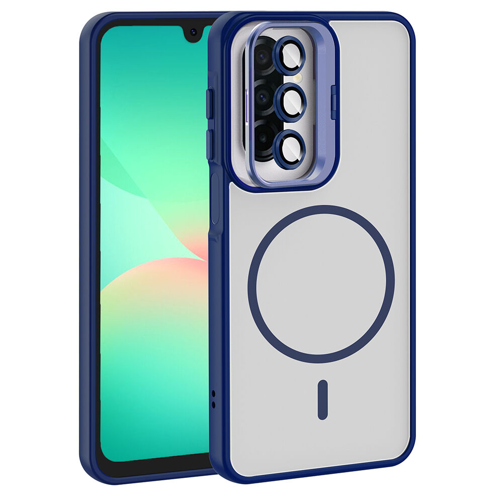 Samsung Galaxy A17 Kılıf Standlı ve Kamera Lens Hediyeli Etro Kapak Lacivert