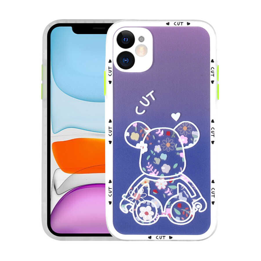 iPhone 11 Kılıf Kamera Korumalı Desenli Sert Hess Kapak NO3