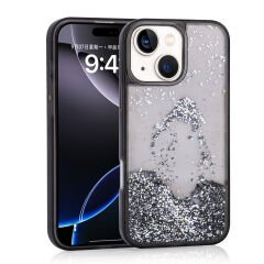 iPhone 14 Kılıf Sıvılı Simli Şeffaf Arka Yüzey Keto Silikon Kapak