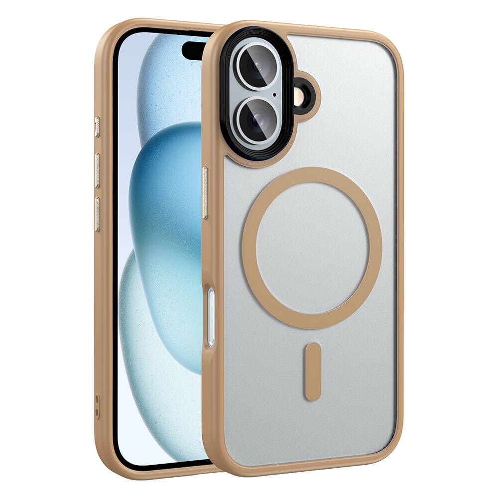 iPhone 16 Plus Kılıf Mat Arka Yüzey Wireless Şarj Özellikli Flet Magsafe Kapak Rose Brown