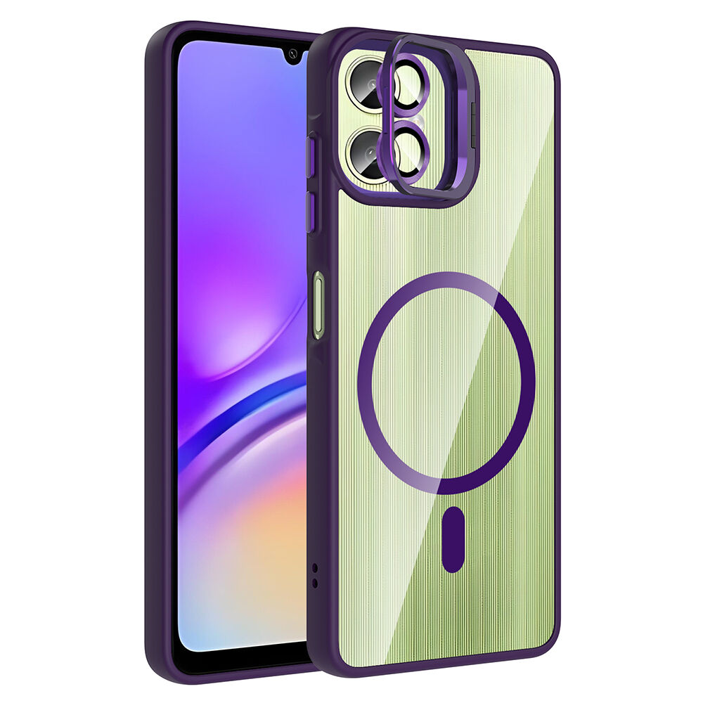Samsung Galaxy A07 Kılıf Standlı ve Kamera Lens Hediyeli Etro Kapak Derin Mor