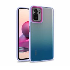 Xiaomi Redmi Note 10 Kılıf Kamera Çıkıntılı Arkası Şeffaf Köşeleri Parlak Renkli Işlemeli Flora Kapak Lila