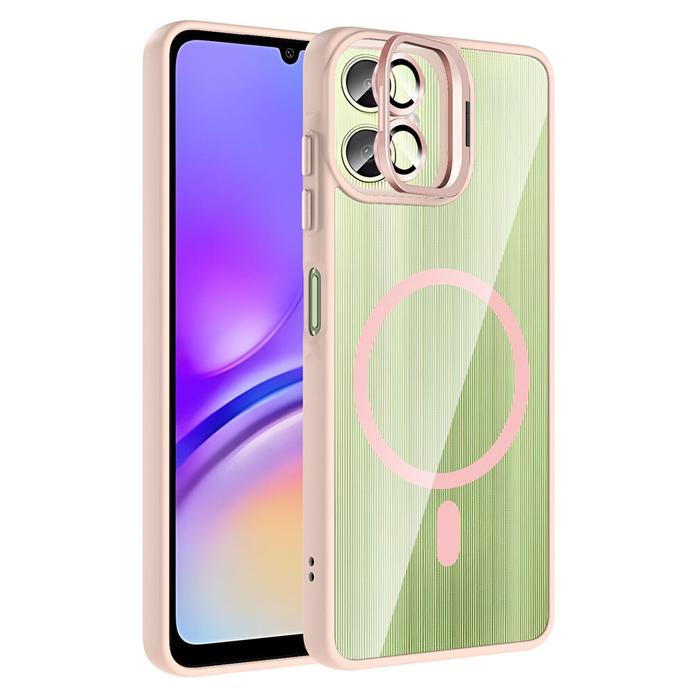 Samsung Galaxy A07 Kılıf Standlı ve Kamera Lens Hediyeli Etro Kapak Pembe