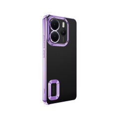 Xiaomi Redmi Note 14 4G Kılıf Logo Gösteren Parlak Kenarlı Kamera Lens Korumalı Şeffaf Omega Silikon Kapak