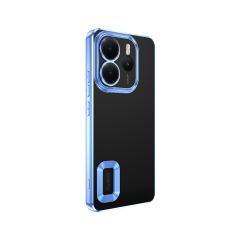 Xiaomi Redmi Note 14 4G Kılıf Logo Gösteren Parlak Kenarlı Kamera Lens Korumalı Şeffaf Omega Silikon Kapak